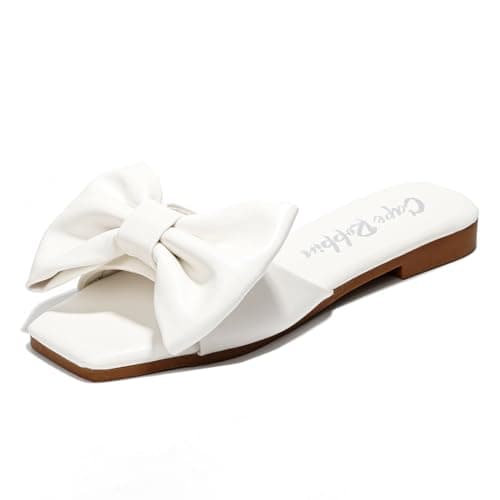 Cape Robbin Juju Sandals Slides for Women, Womens Mules Slip On Shoes with Bow - White Size 9