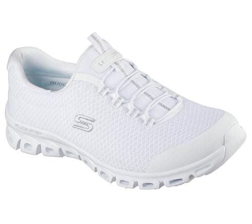 Skechers Women's Sport Active Hands Free Slip-Ins Glide-Step - Resilience, White/Silver, 12 Wide