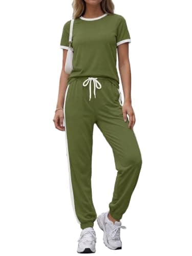 KBKBSN Women 2 Piece Outfits 2026 Summer Short Sleeve Top And Long Pants