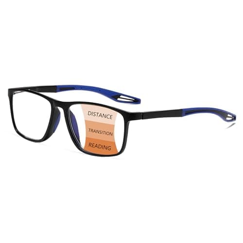 ZXYOO Near-range Workspace Progressive Reading Glasses for Men Women - TR90 Lightweight Sports Frames with Anti-Blue Light Technology, Computer Readers for Office/Reading Blue+1.25