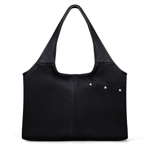 HAWEE Utility Shoulder Bag for Women Black Tote Purse with Wet Umbrella Pocket and Water Bottle Pocket Fits 13.3” Laptop