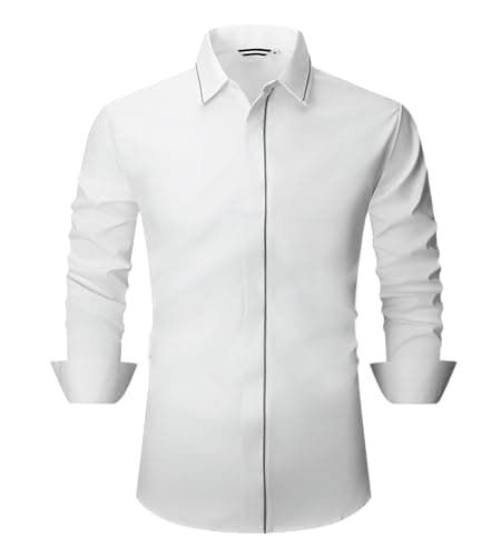 Alex Vando Mens Cotton Dress Shirt Hidden Placket Regular Fit Long Sleeve Business Casual Shirt,White,S