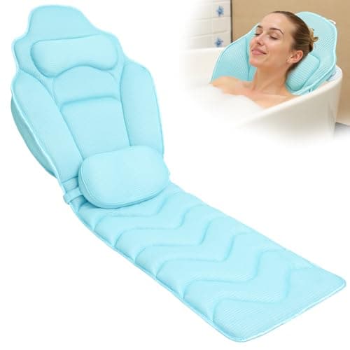 Full Body Bath Pillow for Bathtub - Extra Long 61’’ Bath Pillows for Tub, Ergonomic 4D Air Mesh Tub Pillow with Head, Neck & Lumbar Support, Bathtub Pillow Spa Cushion with Non-Slip Suction Cups