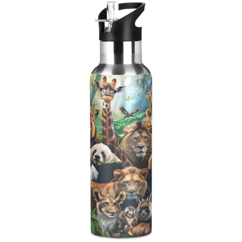Africa Animals Water Bottle Kids Insulated Sports Vacuum Stainless Steel Mug with Straw Lid & Handle 20 oz
