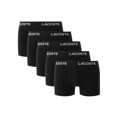 Lacoste Men's Cotton Stretch Essentials Trunks, 5-Pack, Black with Black Waistbands, Small