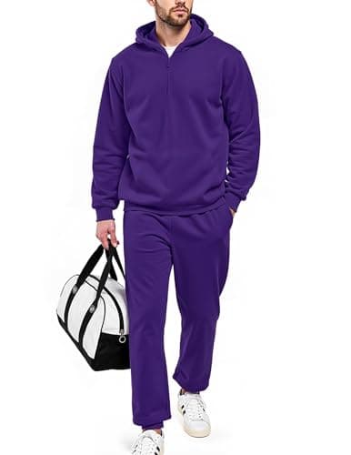 LUYIJIESHENG sweat suit for Men's Purple hoodies Quarter Zip 2 Piece Set Long Sleeve Casual Tracksuits Sweatsuit for Jackets and Pants Jogging Sports Set Sportswear M
