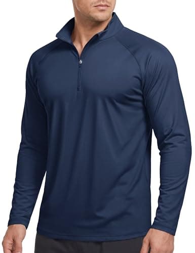 CRYSULLY Men's Running Shirt Long Sleeve Quarter Zip Pullover Moisture Wicking Quick Drying Workout Shirts Navy 2XL