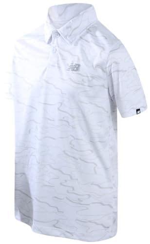 New Balance Boys Polo Shirt - Short Sleeve Athletic Performance Golf Polo Shirt for Boys Dry Fit Collared Tee (Sizes: 8-20), Size 8, White Camo
