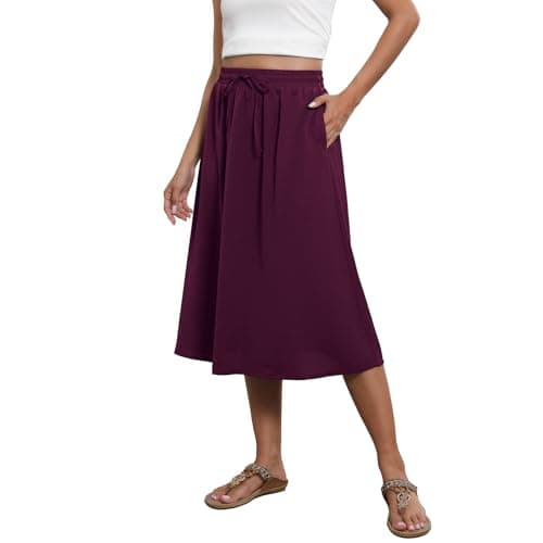 Witsmile Summer Skirts for Women Chiffon Boho Womens Midi Skirt High Waist Pleated Aline Cover Up(Plum,2XL)