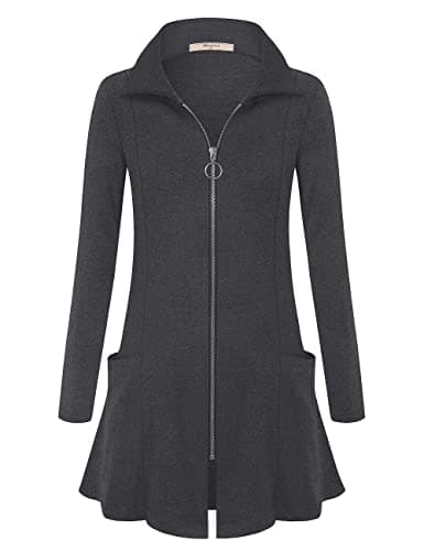 Miusey Tunic Sweatshirts for Women Womens Collar Neck Zip Up Tunic Tops Womens Sweatshirts with Zipper Long Lightweight Outwear Charcoal Black Medium
