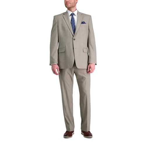 Haggar Mens Premium Stretch Solid Suit Separates - Pants & Sport Jacket, Oatmeal, 38 US