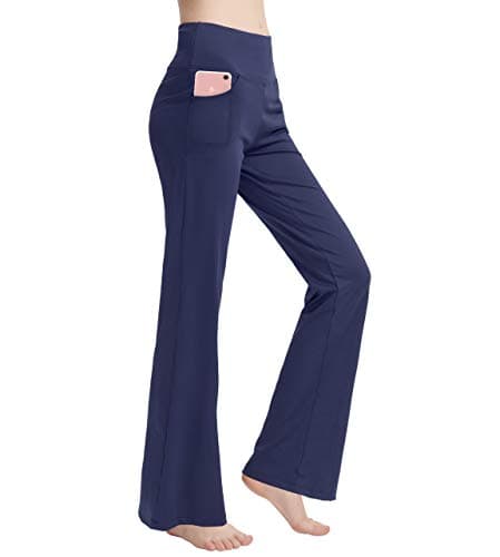 nuveti Women's Bootcut Yoga Pants Tummy Control Workout Non See-Through Bootleg Yoga Pants Dark Blue