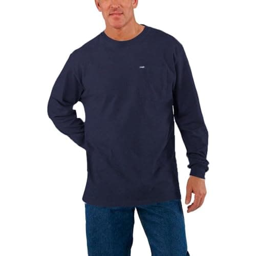 Wrangler Big and Tall Heavyweight Long Sleeve Pocket T-Shirt for Men Navy