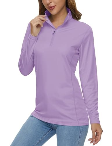 MAGCOMSEN SPF Shirts for Women Long Sleeve Dry Fit Uv SPF Shirts 3/4 Zip Pullover Womens Athletic Workout Tops Grey Purple,XS