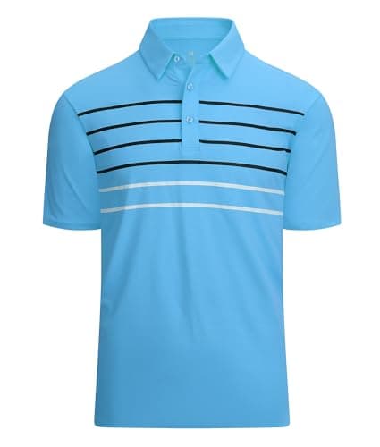 Alex Vando Mens Striped Golf Shirt Moisture Wicking Quick-Dry Sports Polo Shirts,Blue,S