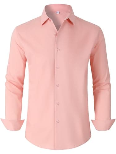 BBIBBI Mens Dress Shirts for Men Long Sleeve Wrinkle Free Button Down Shirt Formal Business Casual Shirts Light Coral S