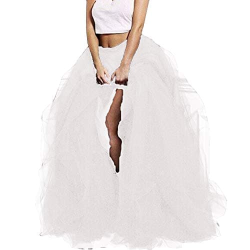 Lisong Women Maxi Tulle Floor Length Layered High Waist Special Occasion Skirt 3XL Ivory