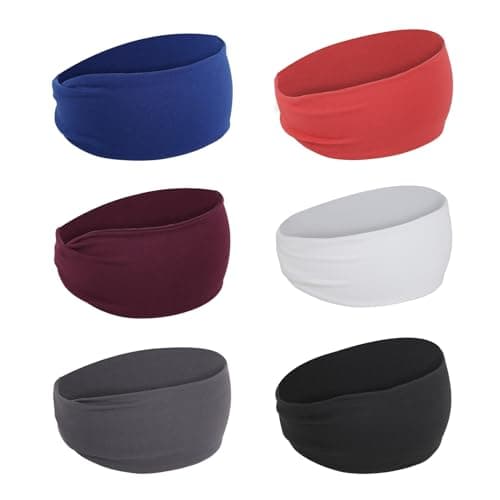 AFHGGZXZ Sports Headbands for Men and Women, Moisture Wicking Workout Headband, Sweatband Headbands for Running, Cycling, Football, Yoga, 6PCS (Color A: Blue, Black, White, Purple, Grey, Rose Red)