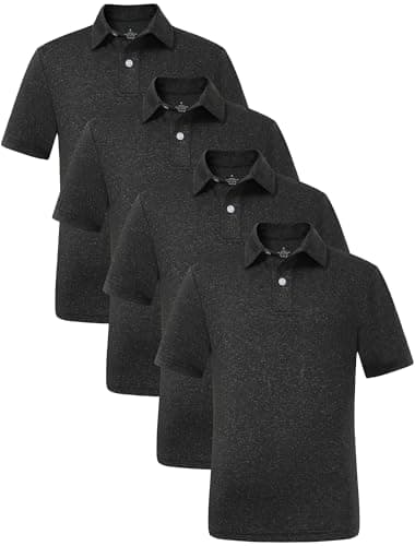 Orrstarry 4 Pack Boys Short Sleeve Polo Shirts Dry Fit Athletic Performance Collared Golf Shirts for Youth Black/Black/Black/Black M
