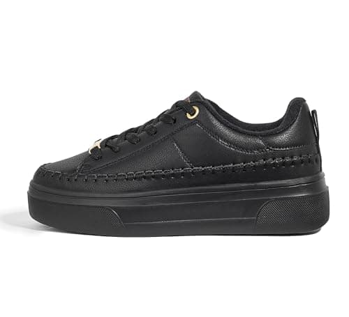 LUCKY STEP Platform Glitter Sneakers for Women Fashion Sparkly Bling Shiny Low Top Tennis Sneakers Faux Leather Casual Walking Shoes(Black,8)