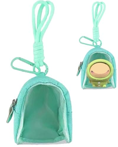 Clear Figure Display Bag for Blind Box Figure, Portable Protective Storage ba g with Keychain and Canvas Design (Orange) (Green)