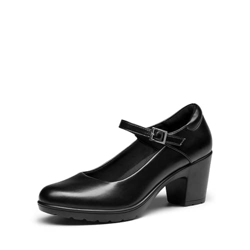 DREAM PAIRS Women's Chunky Low Block Heels Mary Jane Closed Toe Work Pumps Comfortable Round Toe Dress Wedding Shoes EDENIA,Size 7,Black,SDPU2231W