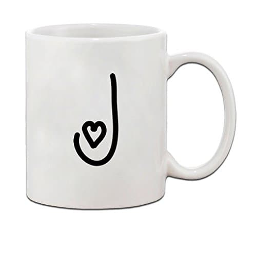Speedy Pros J Love Hearts Initial Monogram Personalized Letter J Ceramic Mug Coffe Cup Holiday Christmas Hanukkah Gift For Men & Women