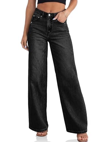 Cicy Bell Womens Wide Leg Jeans High Waisted Boyfriend Loose Baggy Denim Pants with Pockets Black