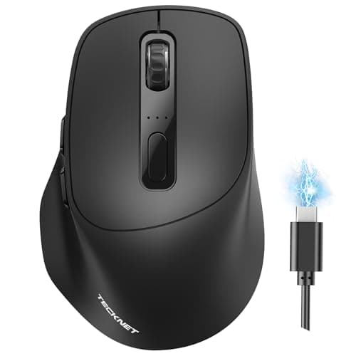 TECKNET 3-Device Wireless Mouse, Rechargeable Dual-Mode (2.4G & BT 5.0), Silent USB-A & Bluetooth Mouse, 6-DPI up to 4800, Wide Compatibility - Black