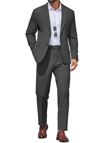 COOFANDY Men Suit Set 2-Piece Tuxedo Suits Classic Solid Blazer Jacket and Pants Dark Gray