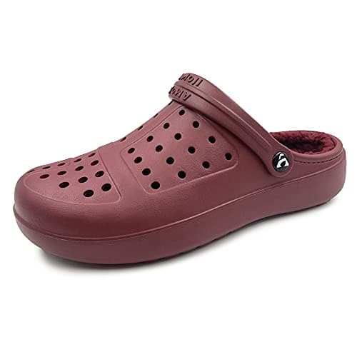 Amoji Mens Fur Lined Garden Clogs Women Winter Fleece Lining Indoor House Slippers D8818 Whinered 5-5.5 Women/4-4.5 Men Burgundy/Burgundy