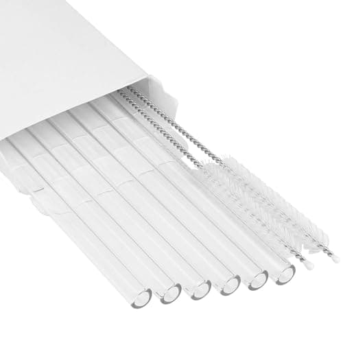 6 Pack Replacement Straws Compatible with Stanley IceFlow Flip Straw Tumbler with Handle 30oz, Clear Glass Drinking Straws Set for Smoothies Milkshake with 2 Cleaning Brushes