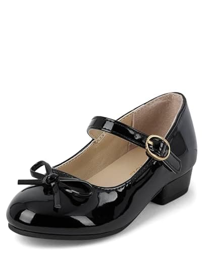 The Children's Place,Baby Girls and Toddler Low Heel Dress Pumps,Black,Big Kid,4