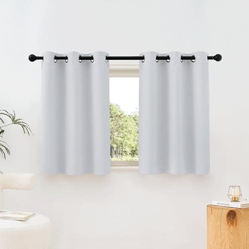 NICETOWN Greyish White Room Darkening Curtains Blackout 40 inch Curtains for Kitchen, Grommet Solid Window Treatments Sound Reducing for Bedroom, 2 Panels, W37 x L40, 2 Panels