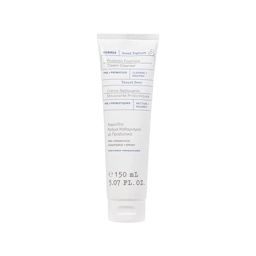 KORRES Greek Yoghurt Foaming Cream Cleanser, Hydrating, Deep Cleansing Skin Care, Makeup Remover, Face Wash for Women, Cream to Foam Facial Cleanser for Dry, Oily, Sensitive, Any Skin Type, 5.07 fl oz