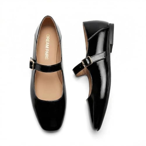 DREAM PAIRS Women's Flats Square Toe Mary Jane Flats Comfortable Casual Dress Shoes Ballet Flats with Buckle Strap Casual Work Office Mary Jane Shoes,Size 6.5,Black-Oily,DWUMFA2520
