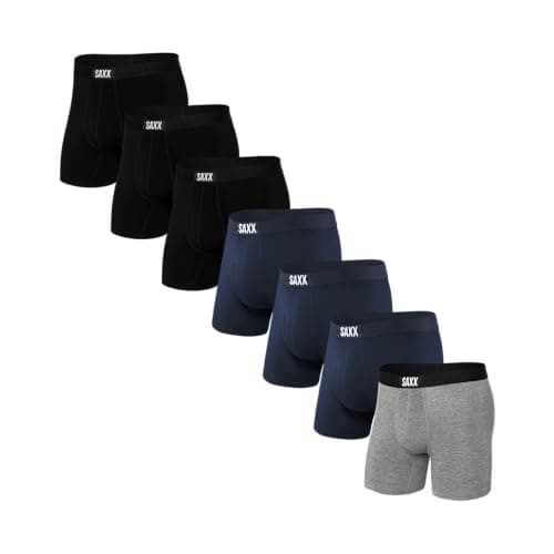SAXX Underwear Co. Men's Ultra Super Soft Boxer Brief Fly 7-Pack, Black/Grey Heather/Navy, Small