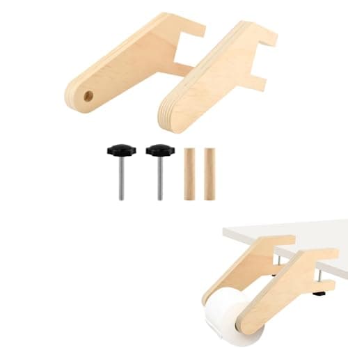 1 Pair Craft Paper Roll Holder,Wooden Craft-Paper Roll Holder Dispenser,Adjustable Width,Tabletop Easel Wrapping-Paper Dispenser for Art Supplies,for Home Office,Fits 0.79-1.97'' Thick Table