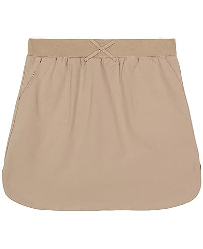Izod Girls' School Uniform Pull-on Scooter Skirt with Undershorts, Knit Waistband & Functional Pockets, Wrinkle Resistant, Khaki, 10