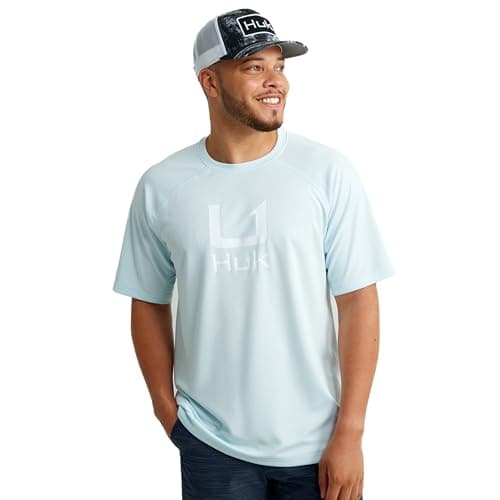 HUK Mens Icon Crew Shirt, Short-Sleeve Performance Fishing Shirt, Ice Water, X-Large
