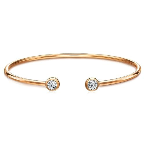 CHOW SANG SANG 18K White & Rose Solid Gold Daily Luxe Elegant, Petite with Diamond Bangle for Women 93261K (18K Gold, 7 (Wrist Size:14.5-15.5 CM))