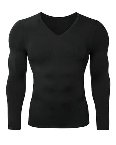 LWISMIL Men's Black Compression Shirts V-Neck Long Sleeve Athletic Base Layer Running Gym T-Shirts Sports Undershirts Dry Wicking Rashguard
