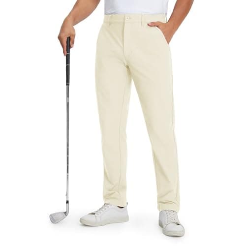 M MAELREG Mens Stretch Golf Pants 30"/32"/34" Lightweight Quick Dry Flat Front Dress Pants for Men Casual Trousers Beige