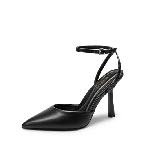 DREAM PAIRS High Heels for Women Closed Pointed Toe Dress Shoes for Women Ankle Strap Stiletto Heel Party Wedding Sexy Pump Shoes,Size 7,Black-Pu,SDPU2496W