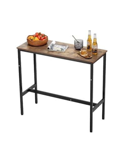 VEVOR Bar Table, Sturdy Metal Frame High Top Pub Table, Narrow Long Kitchen Dining, Cocktail Counter Bar Height Desk, Easy to Assemble,39x16x35.5 in, for Living Room Party, Rustic Brown and Black