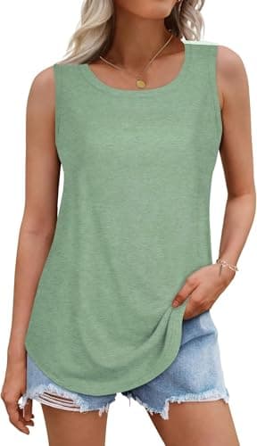 rosemia Tank Tops for Women Summer Sleeveless Casual Loose Fit Tunic Tops, Mint Green Color, S