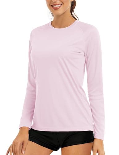 Cavva Rash Guard for Women UPF 50+ UV Protection Long Sleeve Workout Shirt Moisture Wicking Gym T Shirt Light Pink, L