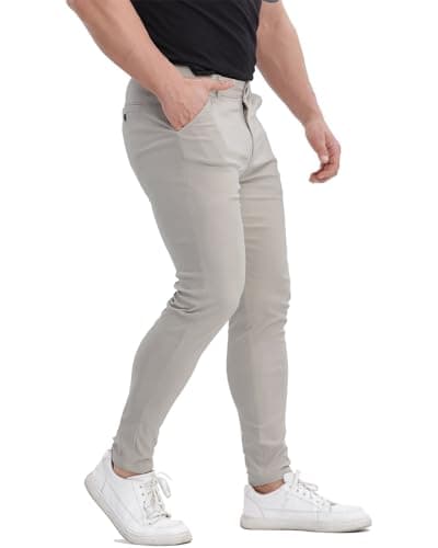 ALLELMS Mens Chinos Slim Fit Stretch Flat-Front Skinny Dress Pants Grey Pants for Men 30