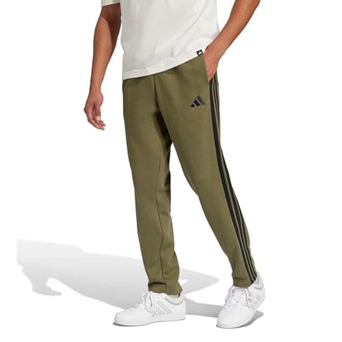 adidas Mens Essentials 3-Stripes Fleece Sportswear Pants, Olive Strata/Black, X-Large