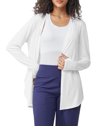 G4Free Summer Cardigans for Women Lightweight with Pockets Long Sleeve Sun Protection Shirts Open Front Cover Ups (White,XL)